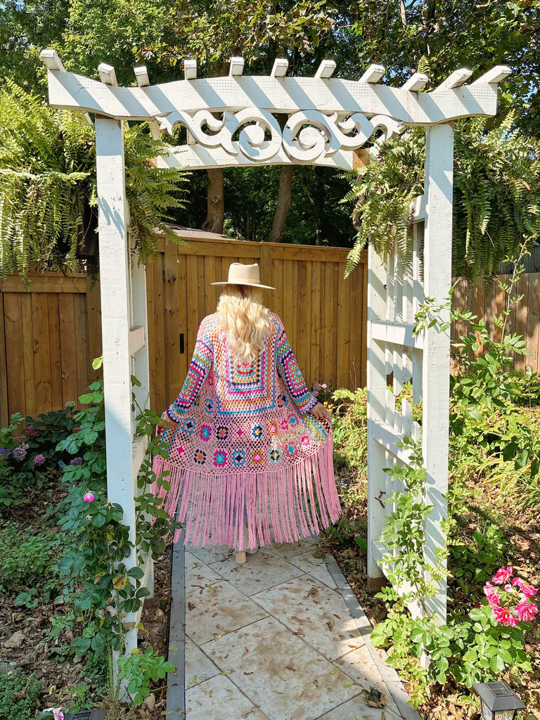 Elleflower - Hippie Heart Fringe Duster - Bubble Gum