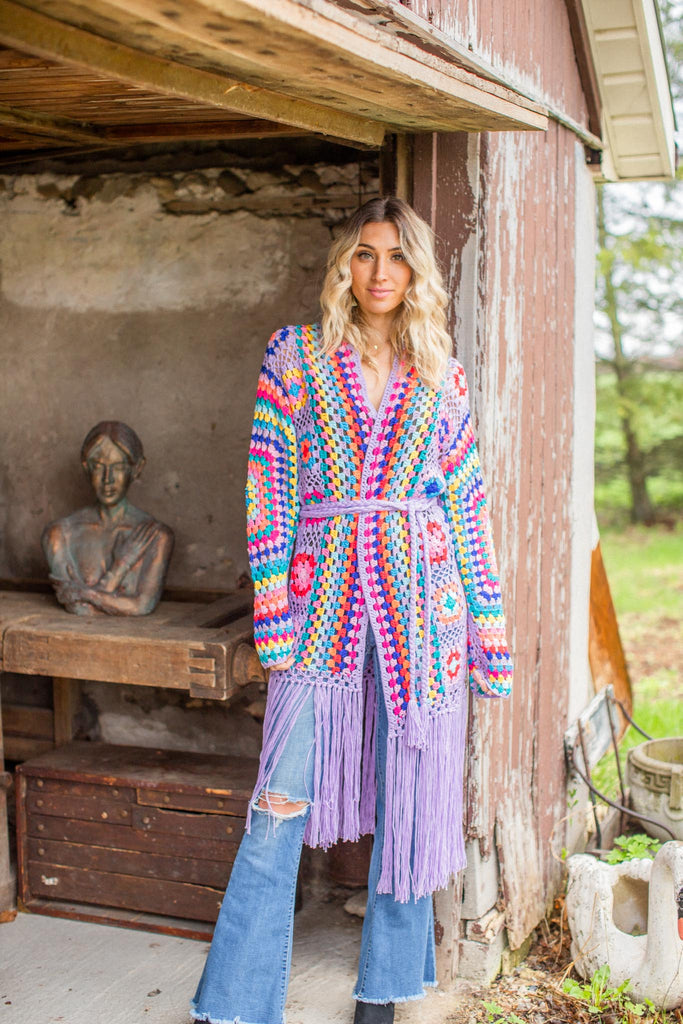 Elleflower - Hippie Heart Fringe Duster - Violet