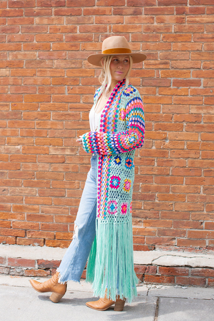 Elleflower - Hippie Heart Fringe Duster - Turquoise