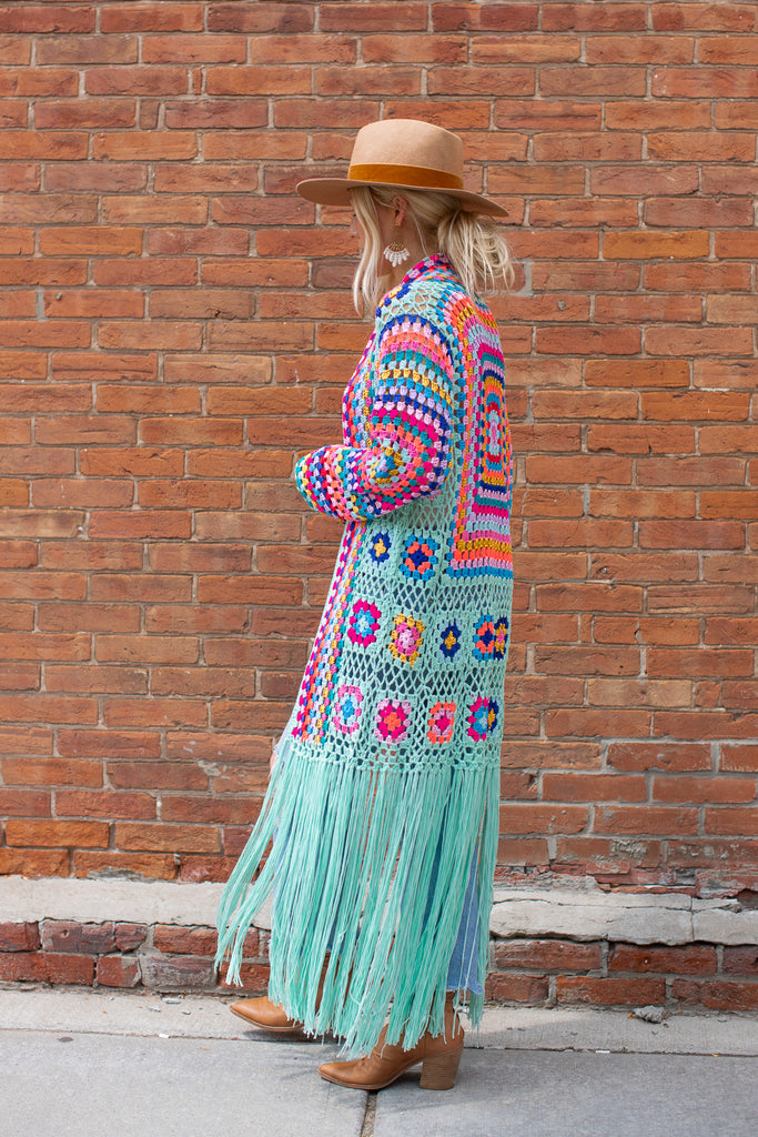 Elleflower - Hippie Heart Fringe Duster - Turquoise