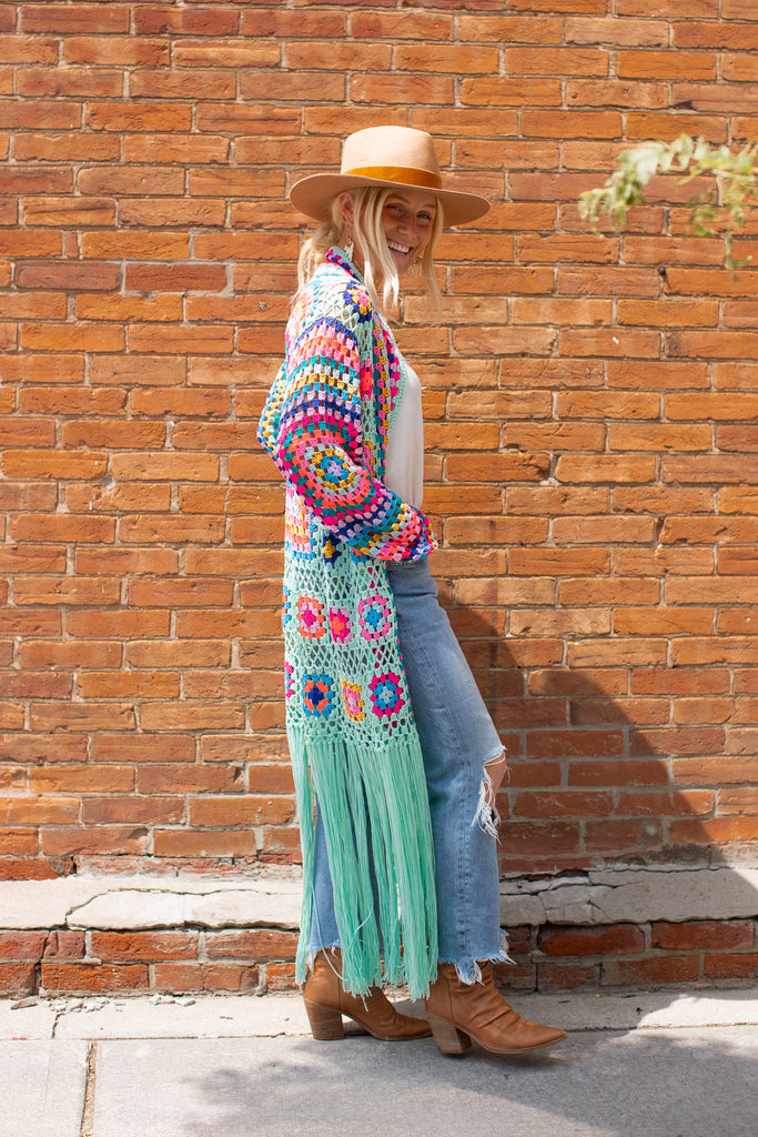 Elleflower - Hippie Heart Fringe Duster - Turquoise