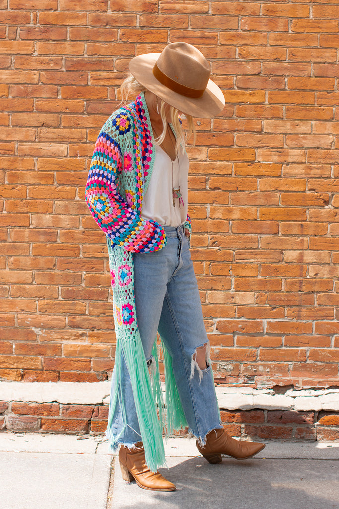 Elleflower - Hippie Heart Fringe Duster - Turquoise