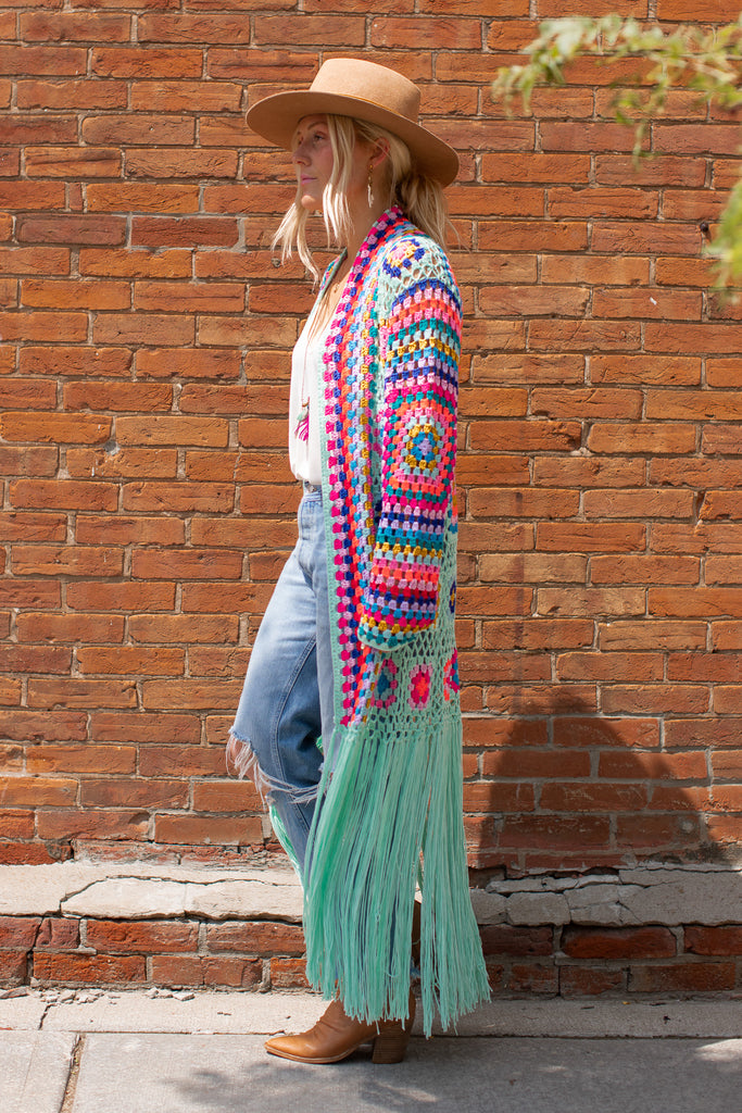 Elleflower - Hippie Heart Fringe Duster - Turquoise