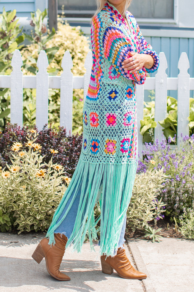 Elleflower - Hippie Heart Fringe Duster - Turquoise