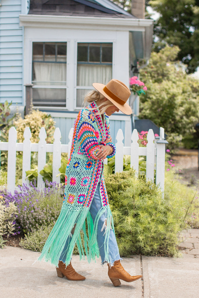 Elleflower - Hippie Heart Fringe Duster - Turquoise