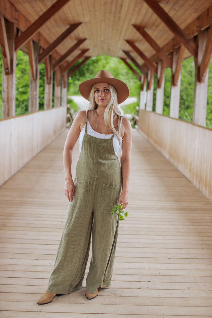 Elleflower - Cotton Overalls - FADED OLIVE