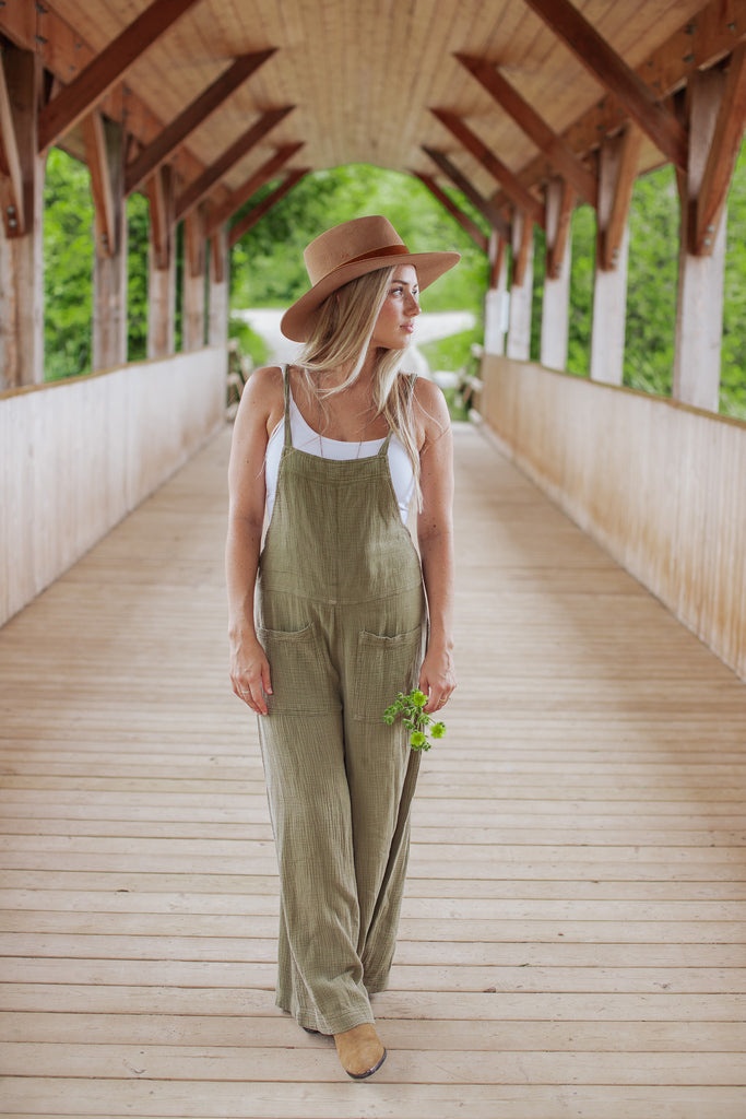 Elleflower - Cotton Overalls - FADED OLIVE