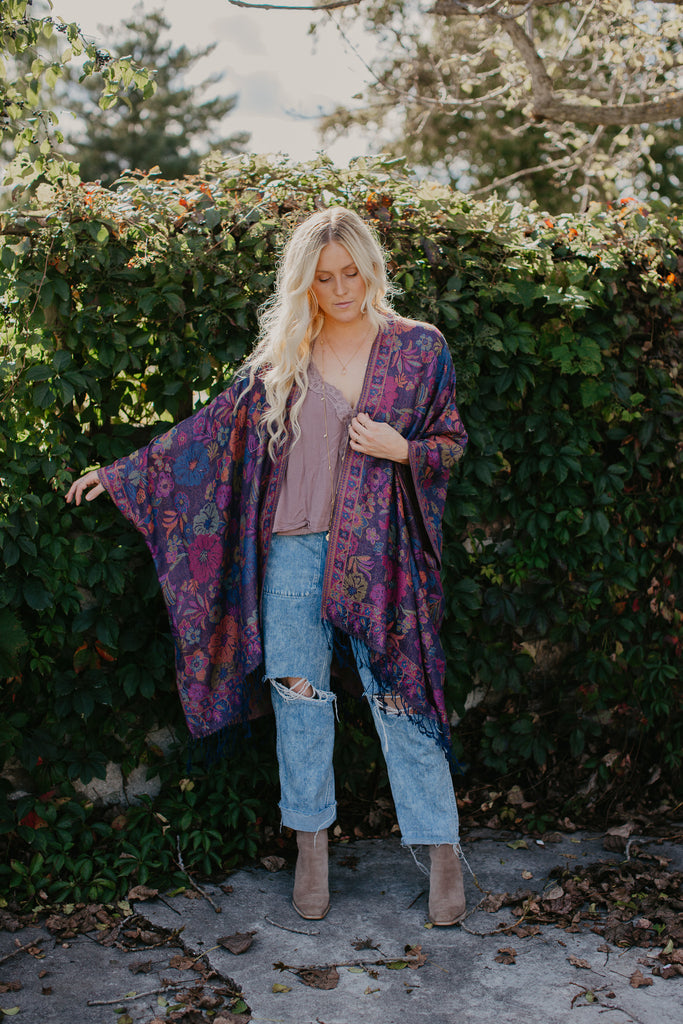 Wild Flower Kimono - NAVY