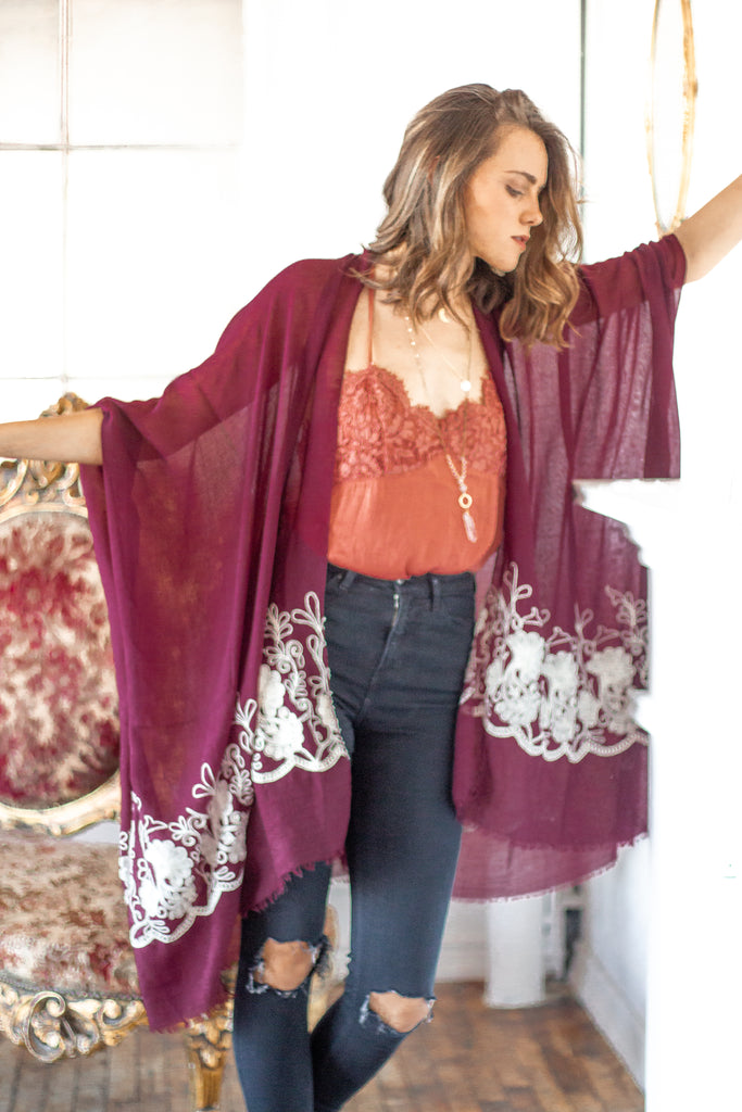 Lemon and Lace Kimono- M A R O O N